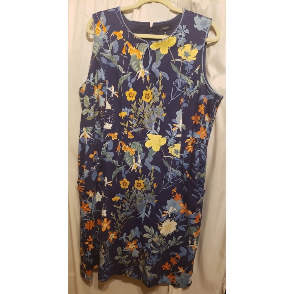 Lands End Keyhole Floral Sheath Dress sz. 18